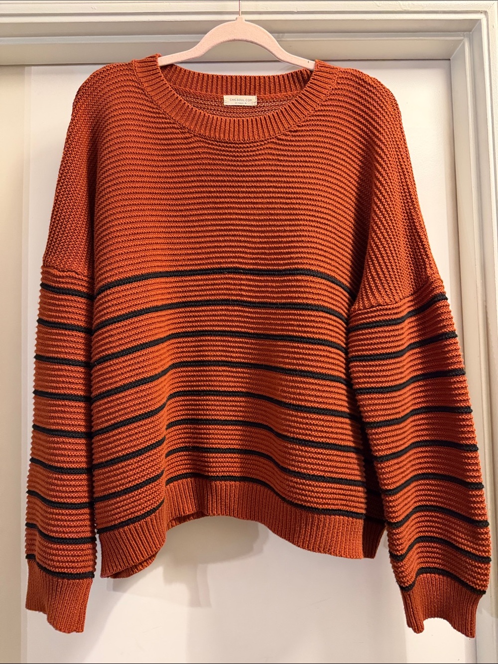 TORRID Rust Orange Striped Crewneck Sweater